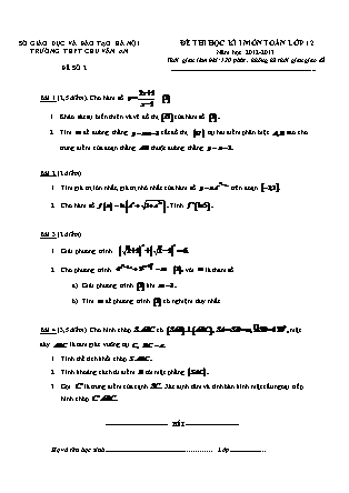 Đề thi học kỳ I môn Toán Lớp 12 - Đề số 2 - Năm học 2012-2013 - Trường THPT Chu Văn An