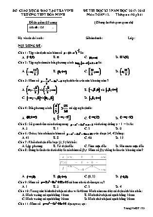 Đề thi học kỳ I môn Toán Lớp 12 - Mã đề 135 - Năm học 2017-2018 - Trường THPT Hòa Minh