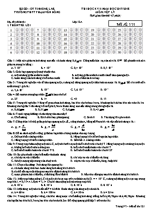 Đề thi học kỳ II môn Vật lý Lớp 12 - Mã đề 121 - Năm học 2017-2018 - Trường THPT Phạm Văn Đồng