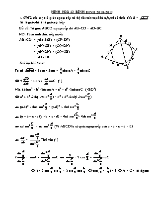 Đề thi học sinh giỏi mô Toán Lớp 12 - Phần: Hình học - Năm học 2018-2019