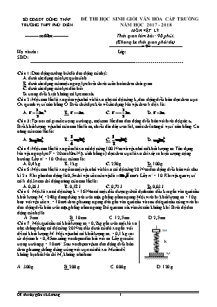 Đề thi học sinh giỏi văn hóa cấp trường môn Vật lý Lớp 12 - Năm học 2017-2018 - Trường THPT Phú Điền