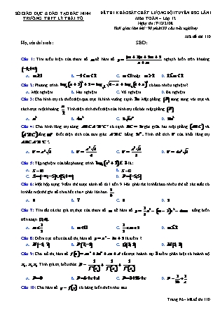 Đề thi khảo sát chất lượng đội tuyển học sinh giỏi lần 1 môn Toán Lớp 12 - Mã đề 110 - Trường THPT Lý Thái Tổ