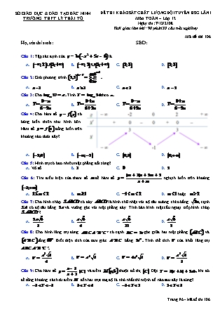 Đề thi khảo sát chất lượng đội tuyển học sinh giỏi lần 1 môn Toán Lớp 12 - Mã đề 106 - Trường THPT Lý Thái Tổ