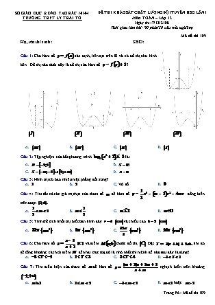 Đề thi khảo sát chất lượng đội tuyển học sinh giỏi lần 1 môn Toán Lớp 12 - Mã đề 109 - Trường THPT Lý Thái Tổ
