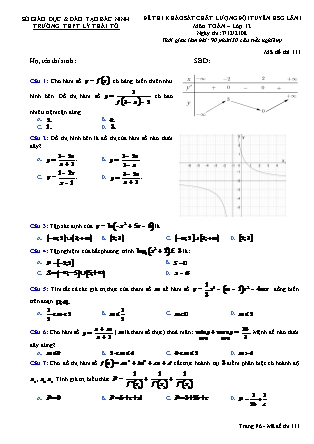 Đề thi khảo sát chất lượng đội tuyển học sinh giỏi lần 1 môn Toán Lớp 12 - Mã đề 111 - Trường THPT Lý Thái Tổ