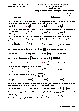 Đề thi khảo sát chất lượng lần 3 môn Toán Lớp 12 - Mã đề 101 - Năm học 2018-2019 - Trường THPT Lý Nhân Tông