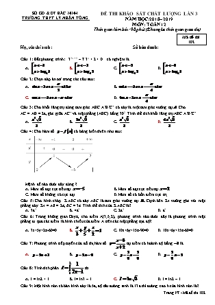 Đề thi khảo sát chất lượng lần 3 môn Toán Lớp 12 - Mã đề 102 - Năm học 2018-2019 - Trường THPT Lý Nhân Tông