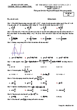 Đề thi khảo sát chất lượng lần 3 môn Toán Lớp 12 - Mã đề 105 - Năm học 2018-2019 - Trường THPT Lý Nhân Tông