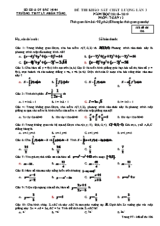 Đề thi khảo sát chất lượng lần 3 môn Toán Lớp 12 - Mã đề 106 - Năm học 2018-2019 - Trường THPT Lý Nhân Tông