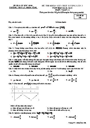 Đề thi khảo sát chất lượng lần 3 môn Toán Lớp 12 - Mã đề 108 - Năm học 2018-2019 - Trường THPT Lý Nhân Tông