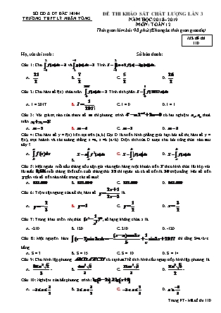 Đề thi khảo sát chất lượng lần 3 môn Toán Lớp 12 - Mã đề 110 - Năm học 2018-2019 - Trường THPT Lý Nhân Tông