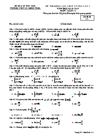 Đề thi khảo sát chất lượng lần 3 môn Toán Lớp 12 - Mã đề 111 - Năm học 2018-2019 - Trường THPT Lý Nhân Tông