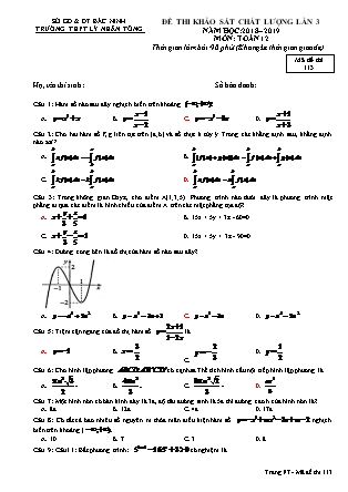 Đề thi khảo sát chất lượng lần 3 môn Toán Lớp 12 - Mã đề 113 - Năm học 2018-2019 - Trường THPT Lý Nhân Tông