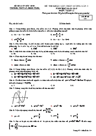 Đề thi khảo sát chất lượng lần 3 môn Toán Lớp 12 - Mã đề 114 - Năm học 2018-2019 - Trường THPT Lý Nhân Tông