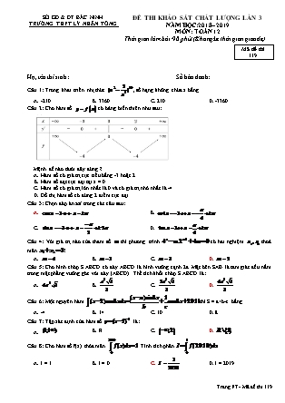 Đề thi khảo sát chất lượng lần 3 môn Toán Lớp 12 - Mã đề 119 - Năm học 2018-2019 - Trường THPT Lý Nhân Tông