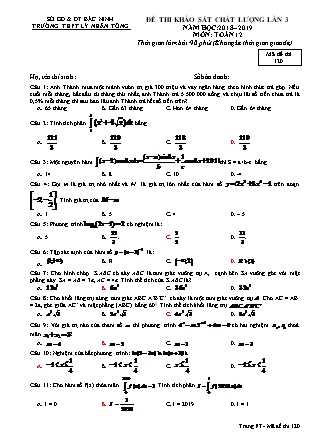 Đề thi khảo sát chất lượng lần 3 môn Toán Lớp 12 - Mã đề 120 - Năm học 2018-2019 - Trường THPT Lý Nhân Tông