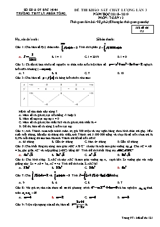 Đề thi khảo sát chất lượng lần 3 môn Toán Lớp 12 - Mã đề 121 - Năm học 2018-2019 - Trường THPT Lý Nhân Tông