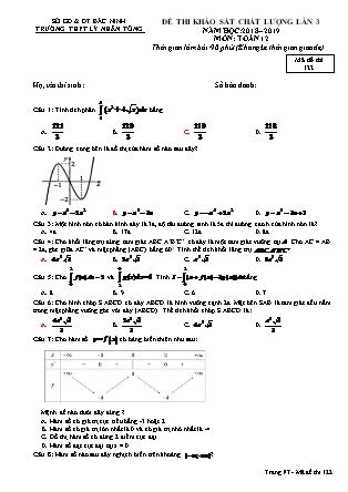 Đề thi khảo sát chất lượng lần 3 môn Toán Lớp 12 - Mã đề 122 - Năm học 2018-2019 - Trường THPT Lý Nhân Tông