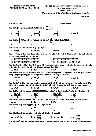 Đề thi khảo sát chất lượng lần 3 môn Toán Lớp 12 - Mã đề 123 - Năm học 2018-2019 - Trường THPT Lý Nhân Tông