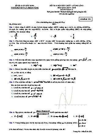 Đề thi khảo sát chất lượng lần 3 môn Toán Lớp 12 - Mã đề 202 - Năm học 2017-2018 - Trường THPT Lý Nhân Tông