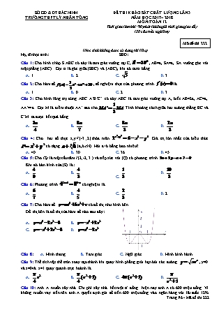 Đề thi khảo sát chất lượng lần 3 môn Toán Lớp 12 - Mã đề 222 - Năm học 2017-2018 - Trường THPT Lý Nhân Tông