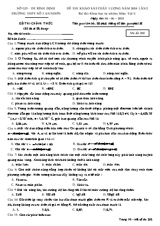 Đề thi khảo sát chất lượng năm 2018 môn Vật lý Lớp 12 - Lần 2 - Mã đề 202 - Trường THPT số 3 An Nhơn (Có đáp án)