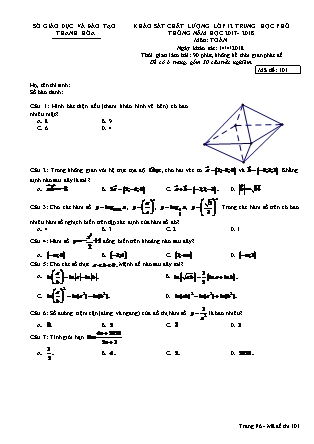 Đề thi khảo sát chất lượng THPT môn Toán Lớp 12 - Mã đề 101 - Năm học 2017-2018 - Sở GD&ĐT Thanh Hóa