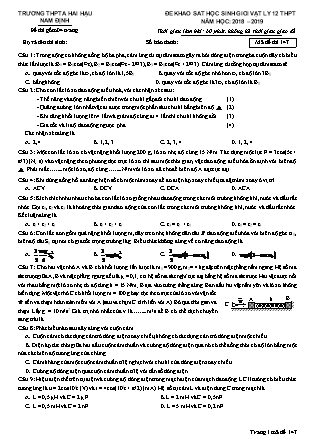 Đề thi khảo sát học sinh giỏi môn Vật lý Lớp 12 - Mã đề 147 - Năm học 2018-2019 - Trường THPT A Hải Hậu