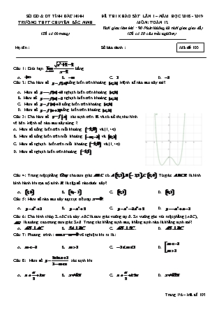 Đề thi khảo sát lần 1 môn Toán Lớp 12 - Mã đề 103 - Năm học 2018-2019 - Trường THPT chuyên Bắc Ninh