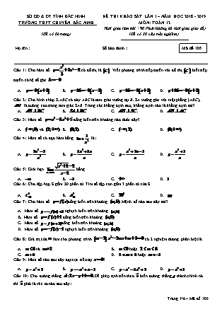 Đề thi khảo sát lần 1 môn Toán Lớp 12 - Mã đề 105 - Năm học 2018-2019 - Trường THPT chuyên Bắc Ninh