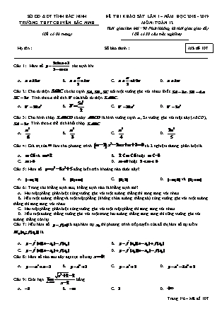 Đề thi khảo sát lần 1 môn Toán Lớp 12 - Mã đề 107 - Năm học 2018-2019 - Trường THPT chuyên Bắc Ninh