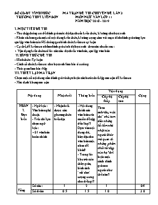 Đề thi kiểm tra Chuyên đề lần 3 môn Ngữ văn Lớp 11 - Năm học 2018-2019 - Trường THPT Liễn Sơn (Có ma trận và đáp án)