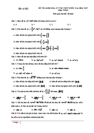 Đề thi minh họa kỳ thi THPT Quốc gia môn Toán - Đề số 001 (Có đáp án)