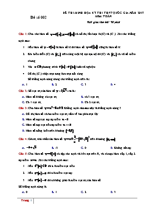 Đề thi minh họa kỳ thi THPT Quốc gia môn Toán - Đề số 002 (Có đáp án)