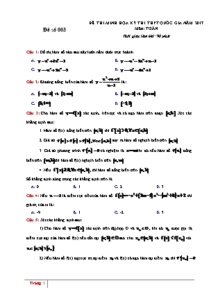 Đề thi minh họa kỳ thi THPT Quốc gia môn Toán - Đề số 003 (Có đáp án)