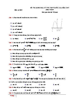 Đề thi minh họa kỳ thi THPT Quốc gia môn Toán - Đề số 005 (Có đáp án)