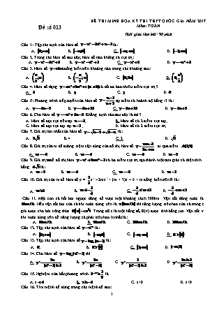 Đề thi minh họa kỳ thi THPT Quốc gia môn Toán - Đề số 013 (Có đáp án)