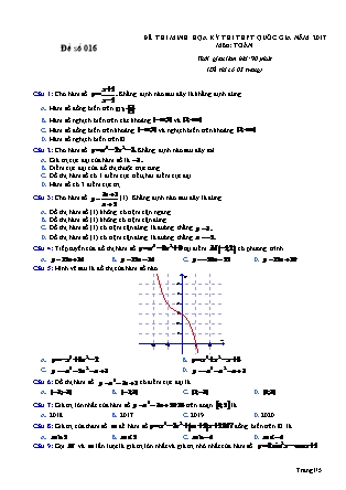 Đề thi minh họa kỳ thi THPT Quốc gia môn Toán - Đề số 016 (Có đáp án)