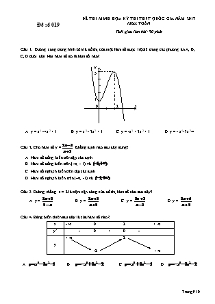 Đề thi minh họa kỳ thi THPT Quốc gia môn Toán - Đề số 019 (Có đáp án)