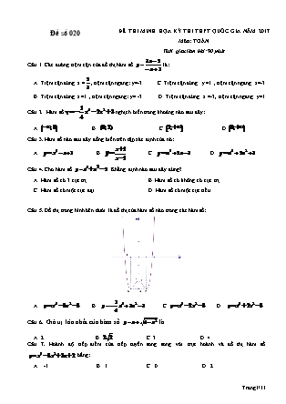 Đề thi minh họa kỳ thi THPT Quốc gia môn Toán - Đề số 020 (Có đáp án)