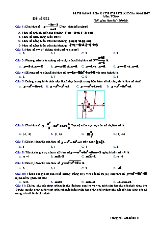 Đề thi minh họa kỳ thi THPT Quốc gia môn Toán - Đề số 021 (Có đáp án)