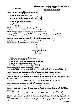Đề thi minh họa kỳ thi THPT Quốc gia môn Toán - Đề số 022 (Có đáp án)