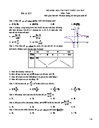 Đề thi minh họa kỳ thi THPT Quốc gia môn Toán - Đề số 025 (Có đáp án)