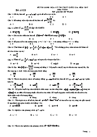Đề thi minh họa kỳ thi THPT Quốc gia môn Toán - Đề số 026 (Có đáp án)