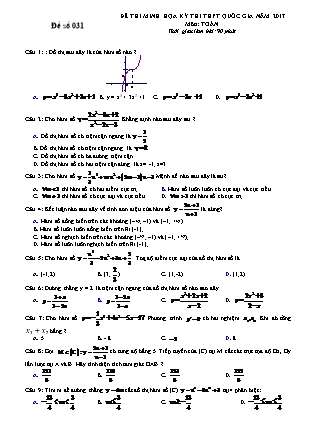 Đề thi minh họa kỳ thi THPT Quốc gia môn Toán - Đề số 031 (Có đáp án)