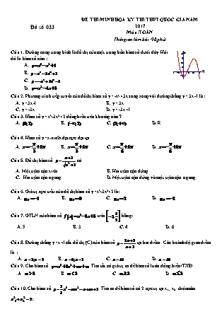 Đề thi minh họa kỳ thi THPT Quốc gia môn Toán - Đề số 033 (Có đáp án)