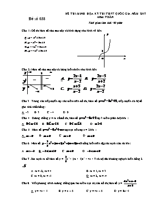 Đề thi minh họa kỳ thi THPT Quốc gia môn Toán - Đề số 038 (Có đáp án)