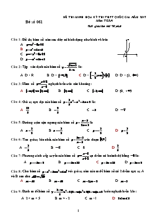 Đề thi minh họa kỳ thi THPT Quốc gia năm 2017 môn Toán - Đề số 061 (Có đáp án)
