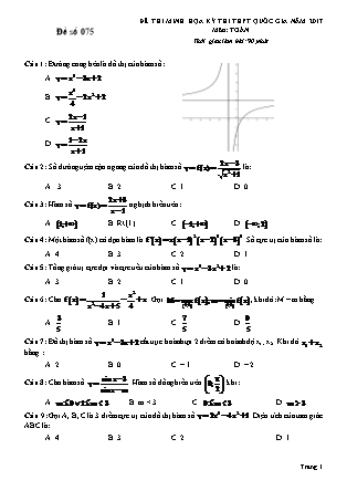 Đề thi minh họa kỳ thi THPT Quốc gia năm 2017 môn Toán - Đề số 075 (Có đáp án)