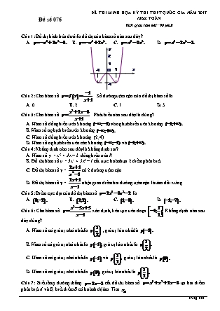 Đề thi minh họa kỳ thi THPT Quốc gia năm 2017 môn Toán - Đề số 076 (Có đáp án)